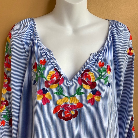 Artisan NY 3/4 sleeve embroidered striped blouse Size L - Picture 2 of 9